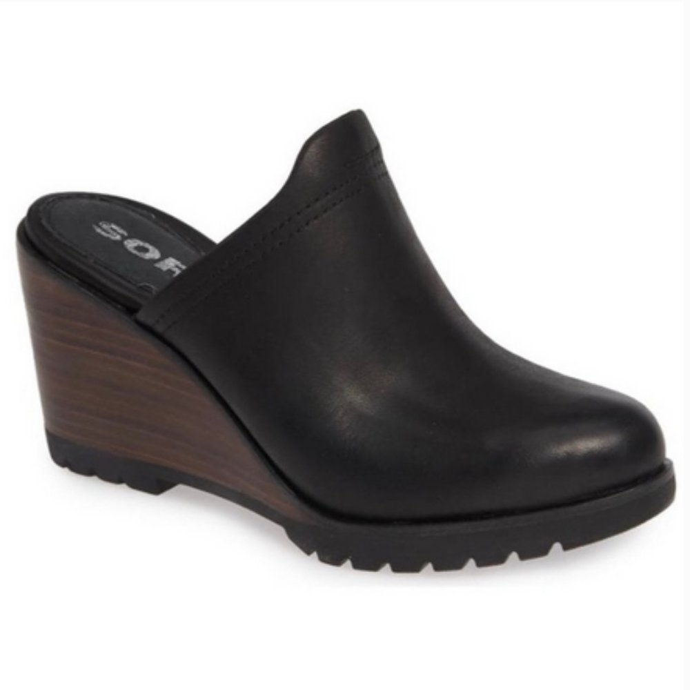 Sorel ‘After Hours’ Black Leather Wedge Mule - 9